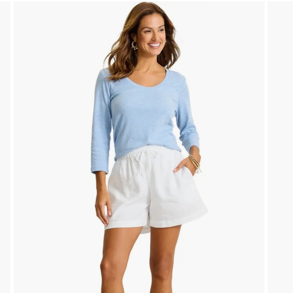 Tommy Bahama White High Waist Drawstring Linen Blend Shorts